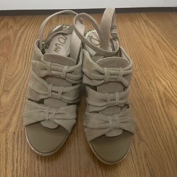 SAM EDELMAN tan Bow leather espadrille slingback wedges size 8 - Picture 2 of 7